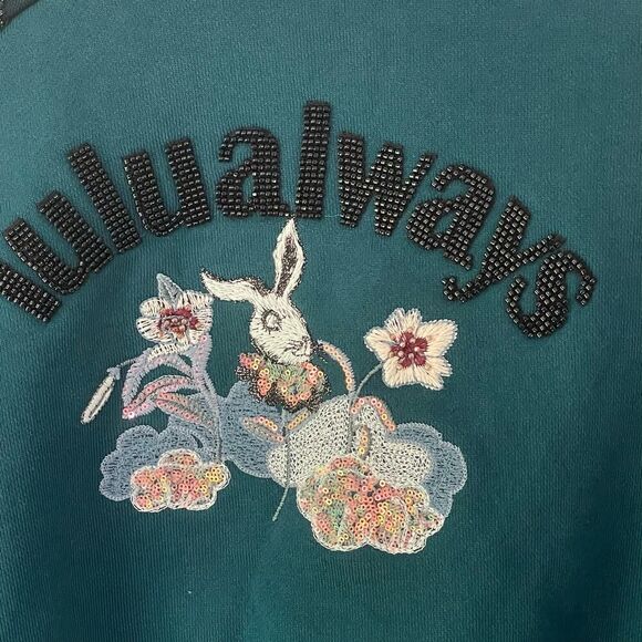 Lulualways Rabbit Floral Decorative Sweatshirt Top sz. Medium #FF - Picture 4 of 9